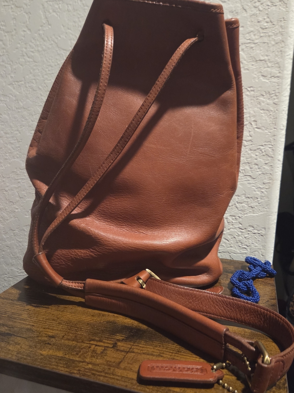 Coach Sling British Tan Leather Drawstring Bucket Bag
